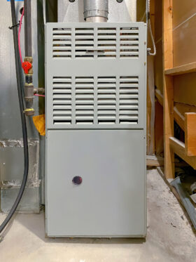 A gas furnace in a St. Louis basement.